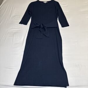 Amour Vert 3/4 Slv Ribbed Colombe Front Tie Knit Dress Navy Blue Womens Sz L EUC